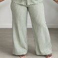 thumbnail image 5 of Morttic Women's Tie-Front Lapel Short Sleeve Shirt & High Waist Wide Leg Pants with Fashionable Vertical Stripe Set Green，S, 5 of 6