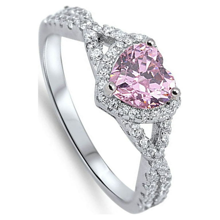 Halo Heart Pink Ring Pink Diamond Sterling Silver Ring Halo