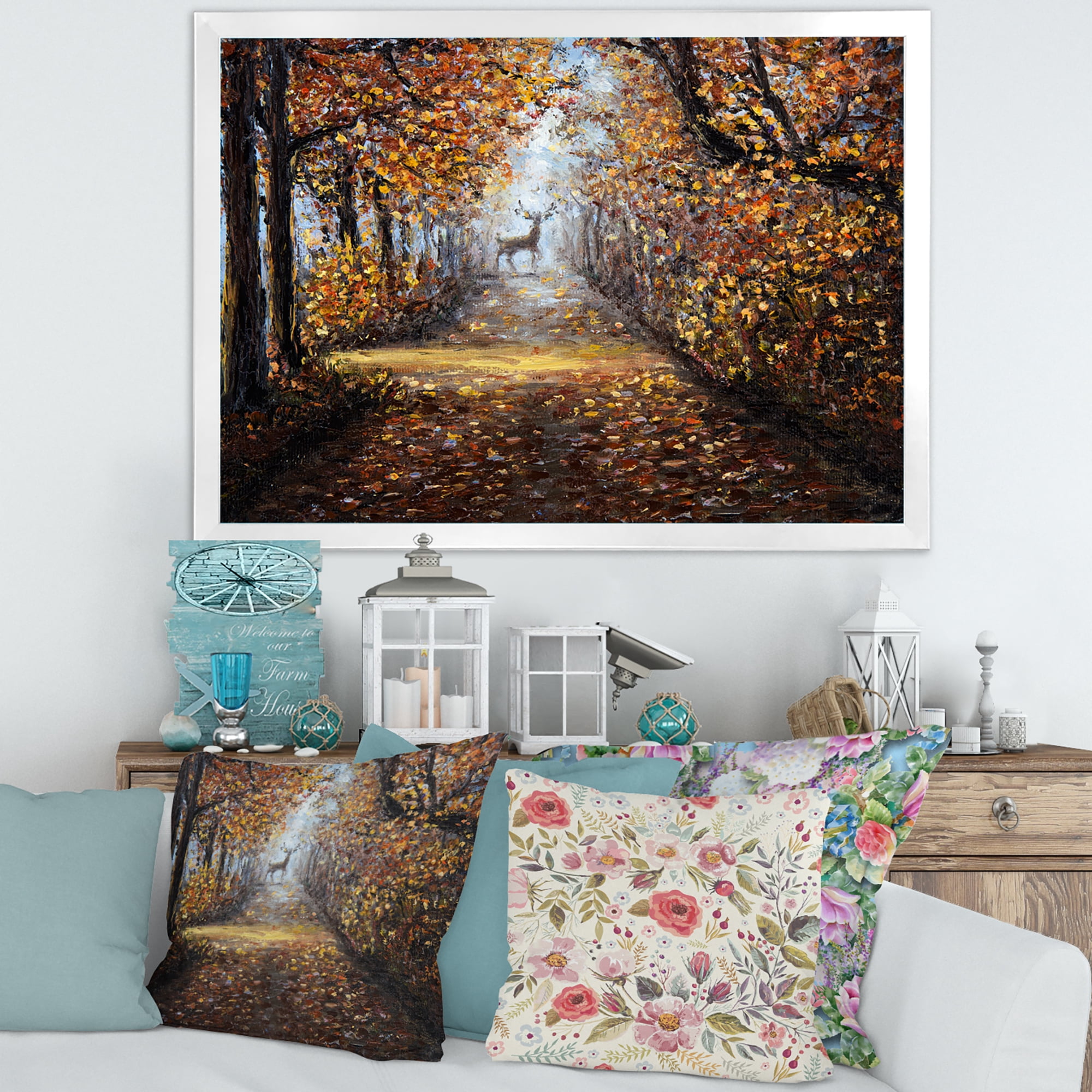 Designart 'Deer In The Autumn Park' Lake House Framed Art Print