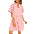 thumbnail image 1 of Vestido PRETTYGARDEN para mujer, manga corta, cuello en V, ojales, rosa, 1 of 9
