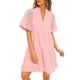 thumbnail image 1 of Vestido PRETTYGARDEN para mujer, manga corta, cuello en V, ojales, rosa, 1 of 9