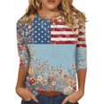 thumbnail image 2 of FrzhBrz Womens 4th of July 3/4 Sleeve T Shirts Round Neck Tunic Tops for Women Vintage Patriotic Flag and Flower Print American 250 Anniversary Shirts, 2 of 5