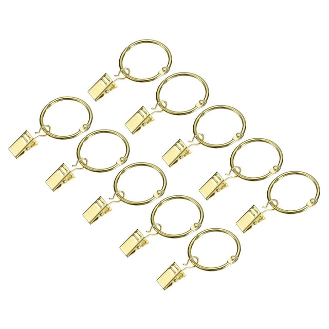 Unique Bargains Curtain Rings with Clips, 36pack Drapery Curtain Clip Rings, 1 Inch Curtain Clip Rings Hooks (Gold)