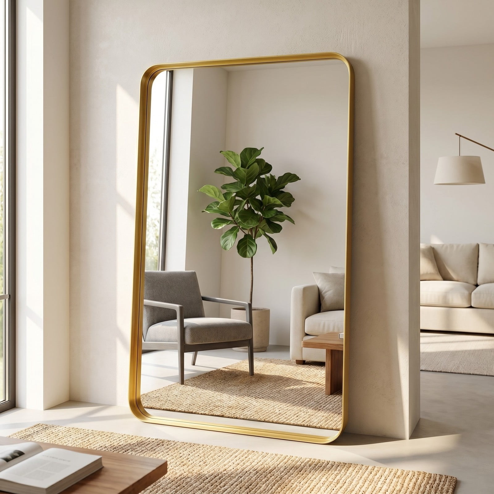 GRAHMCY 36"x55" Bathroom Mirror Wall Mounted Rectangular Vanity Mirror with Deep Frame, Gold
