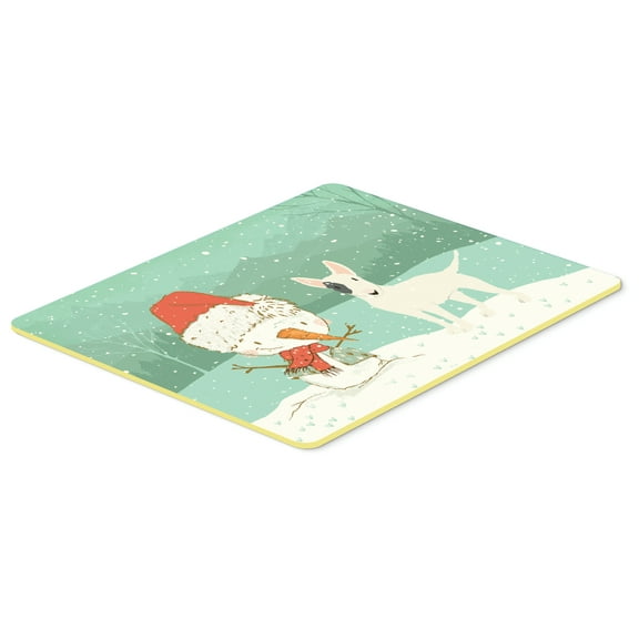 White Spot Bull Terrier Snowman Christmas Kitchen or Bath Mat 24x36