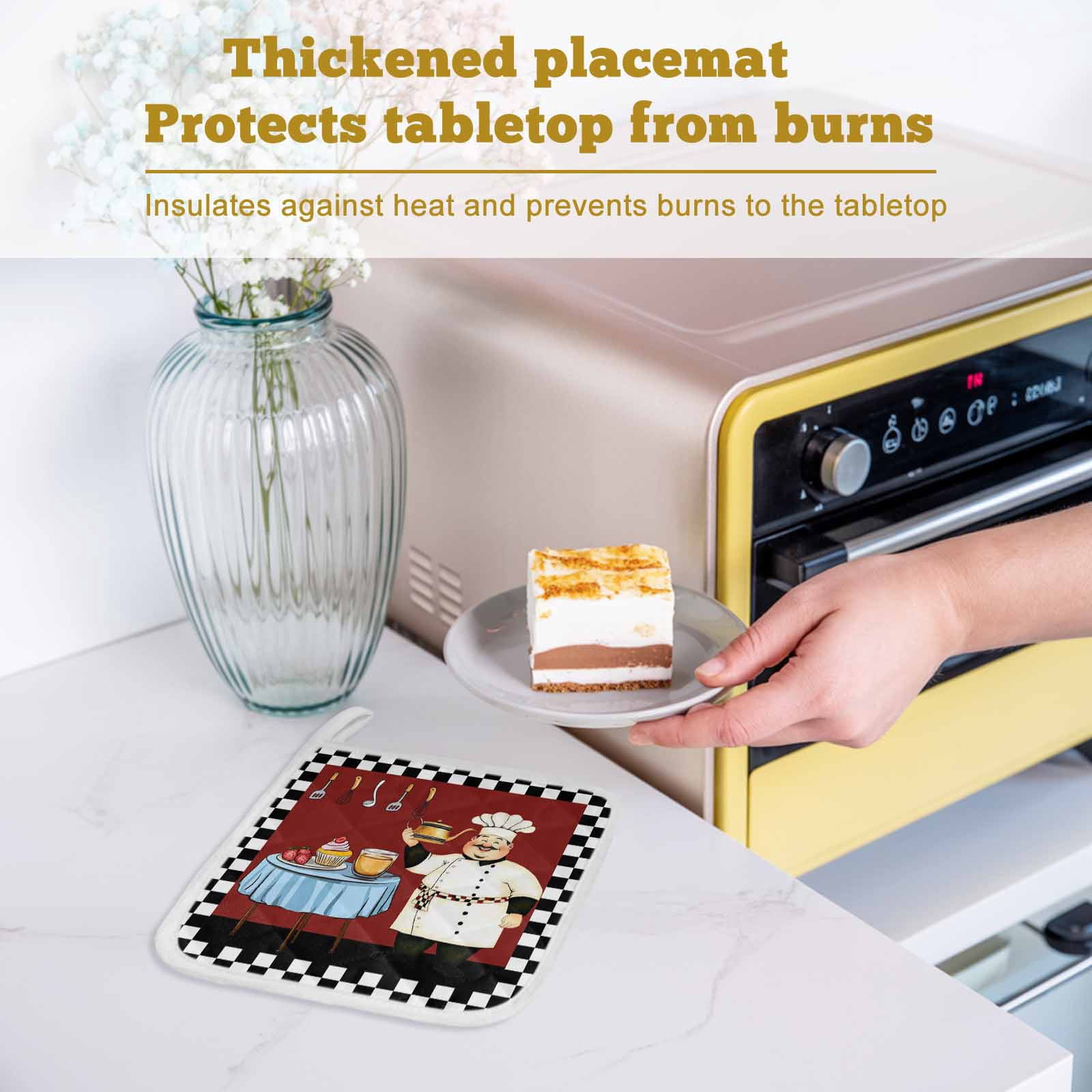 Chef Pot Holders for Kitchen Heatproof Potholder, 5 Pack Cartoon Red Food Cooking Black White Buffalo Check Hot Pads Multipurpose Oven Pads Cloth Potholders Trivet for Cooking Baking