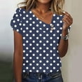 thumbnail image 4 of Women’s Polka Dot T-Shirt Fashion Asymmetrical Neck Short Sleeve Button Tee Summer Loose Tops Daily Wear ,Navy,XL, 4 of 7