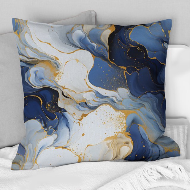 Designart "Patterned Celestial Elegance in Gold and Blue Marble III" Marble Throw Pillow - Glam Pillow For Couch - Insert And Pillows Covers For Living Room Decor