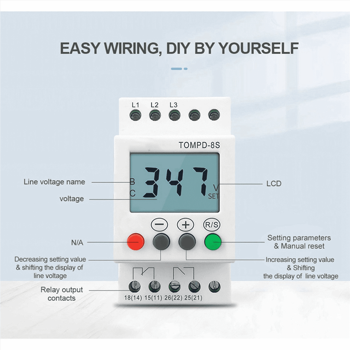 5X 3 Phase Din Rail Adjustable Under Over Voltage Protector Voltage Monitoring Sequence Protection Relay