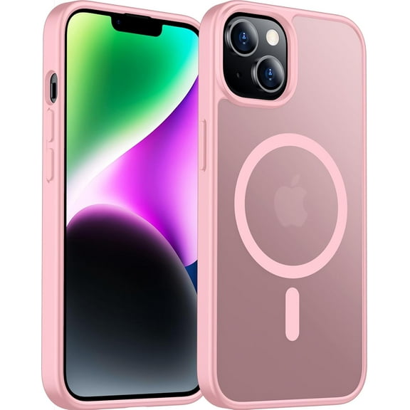 Magnetic for iPhone 13 Case/iPhone 14 Case,Shockproof Protective Durable Slim Translucent Matte Anti-Fingerprint Phone Case,Pink