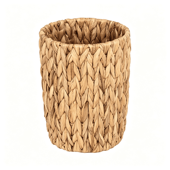AOMRCOL Wicker Waste Basket, Small Bathroom Trash Can | Decorative Wastebaskets, Water Hyacinth Trash Basket for Office, Wicker Garbage Can for Bedroom, Round, 1 Pack