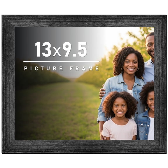 13x9.5 Frame Black Rustic Barnwood Solid Wood Picture Frame | 1.5 Inch Moulding Width | Includes UV