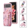 thumbnail image 2 of For Samsung Galaxy Z Flip 3 5G Shockproof Rose PU Leather Wallet With Crossbody Strap Case Cover, 2 of 5