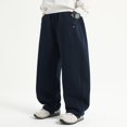 thumbnail image 2 of LIJCC Boys Solid Color Drawstring Sweatpants Spring Autumn Loose Wide Leg Sweat Pants Elastic High Waist Baggy Joggers(Navy,12-13 Years), 2 of 9