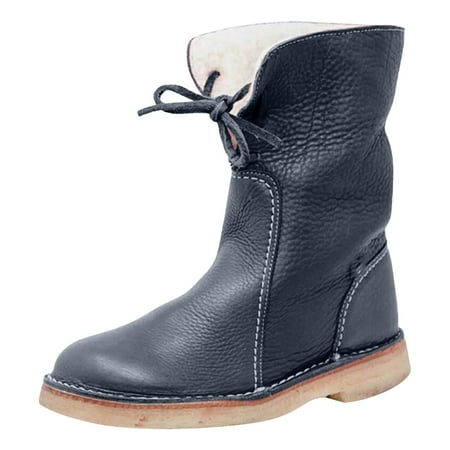 GHSOHS Boots for Women Riding Boots Ankle Booties Shoes Women s Ankle Boots Flat Heel Round Toe Casual Boots for Fall Winter Front Lace Up Low Cut Women s Flat Large Size Winter Snow Boots Size 38