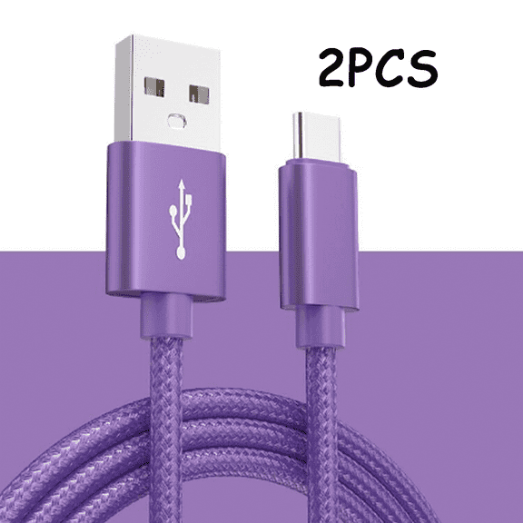 GJX 2026 New 2Pcs Usb Cable Super Fast Charging Android Charger Cable Nylon Braided Usb Type C Cable Micro Usb Cable for Home Office Travel Purple 3Ft