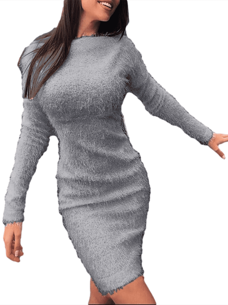 Women Long Sleeve Sweater Dress Knitted 