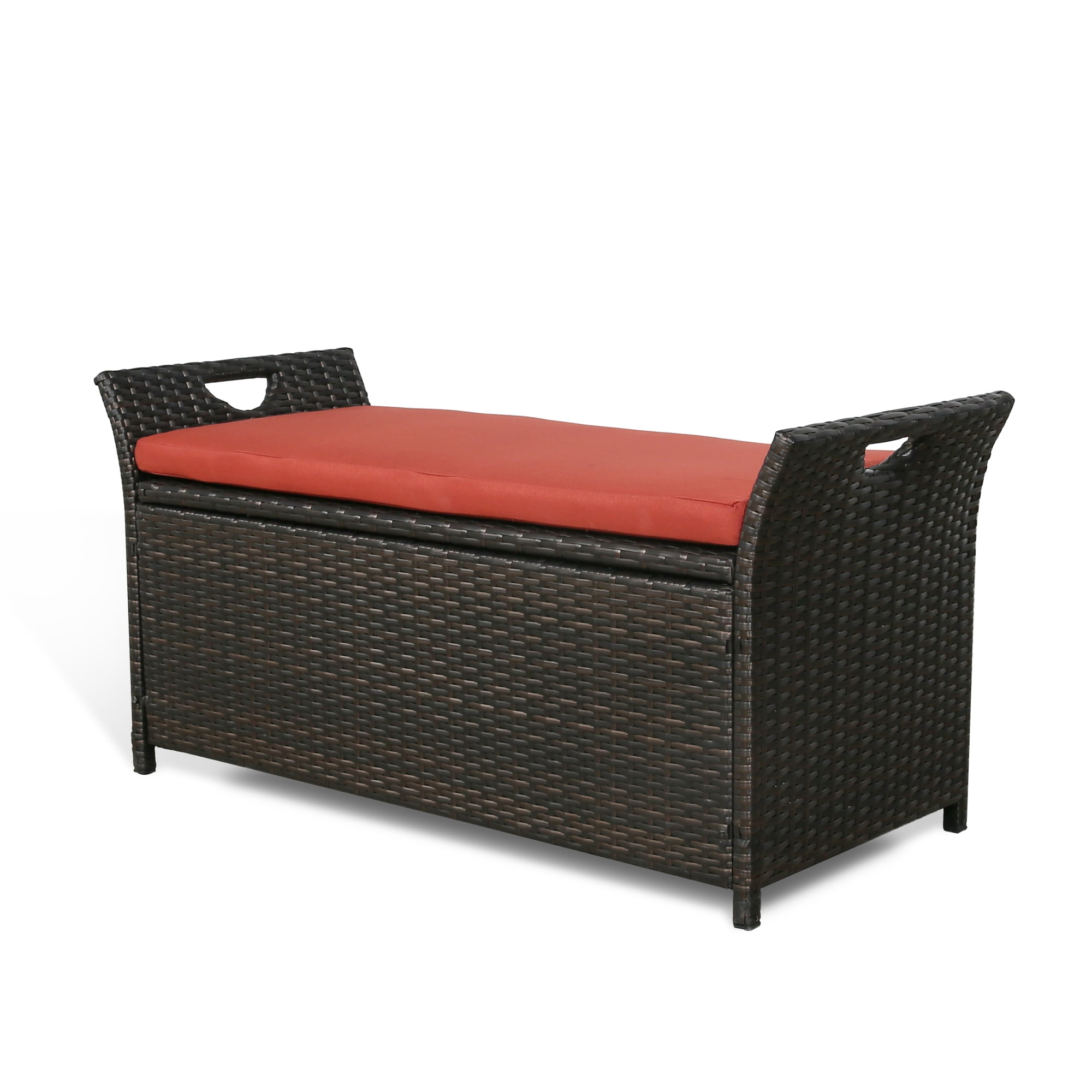 Ulax Furniture Patio Wicker Storage Box, Outdoor Rattan Storage Bench