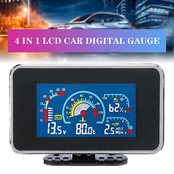 4 In 1 Lcd Car Digital Alarm Gauge Pressure Voltmeter Volt Water Temperature Oil Pressure Fuel Gauge Temperature Sensor 12v/24v