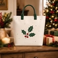thumbnail image 6 of Christmas Holly Tote Bag for Women, Cream Holiday Handbag with Green Handles, Large Festive Everyday Carry Bag with Spacious Interior, 6 of 6