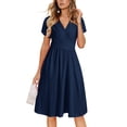 thumbnail image 2 of Maskion Women's Summer Ruffle Short Sleeve V-Neck Floral Short Party Dress with Pockets,2XL Navy, 2 of 7