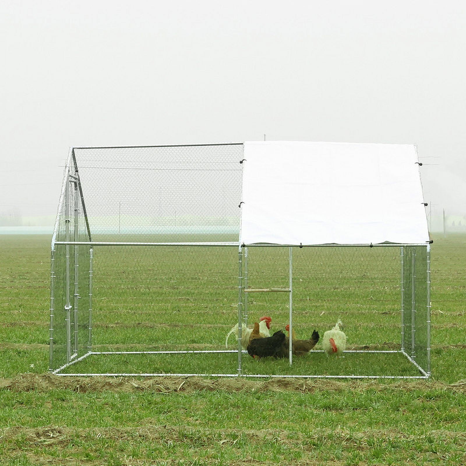 Walnest 10'x10' Large Metal Chicken Coop Run,Heavy Duty Walk-in Poultry Cage with Cover,Outdoor Hen Rabbit Chicken Run in with Spire Shaped for Farm Yard