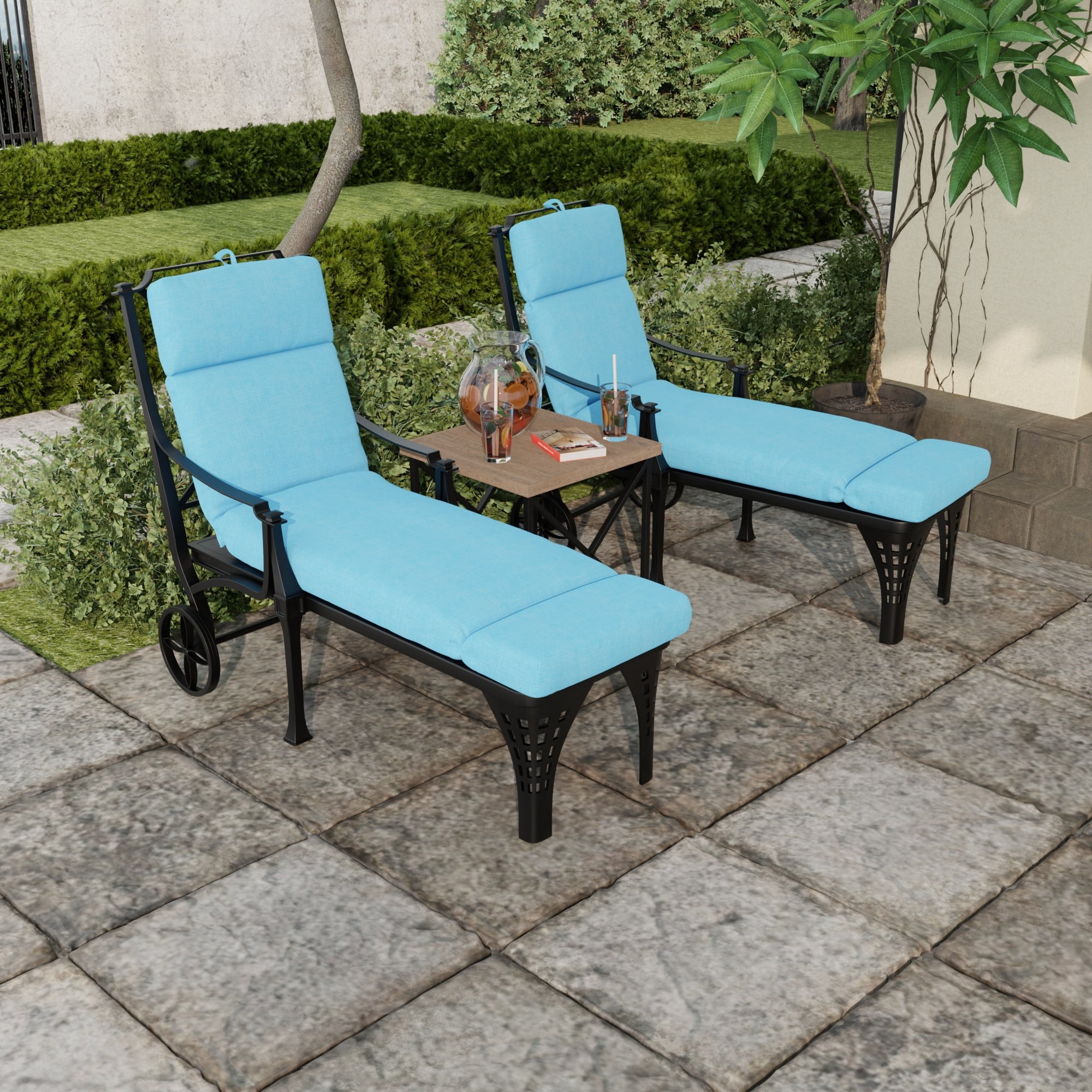Jordan Manufacturing 72" x 22" Celosia Ice Blue Crosshatch Rectangular Outdoor Chaise Lounge Cushion with Ties and Hanger Loop