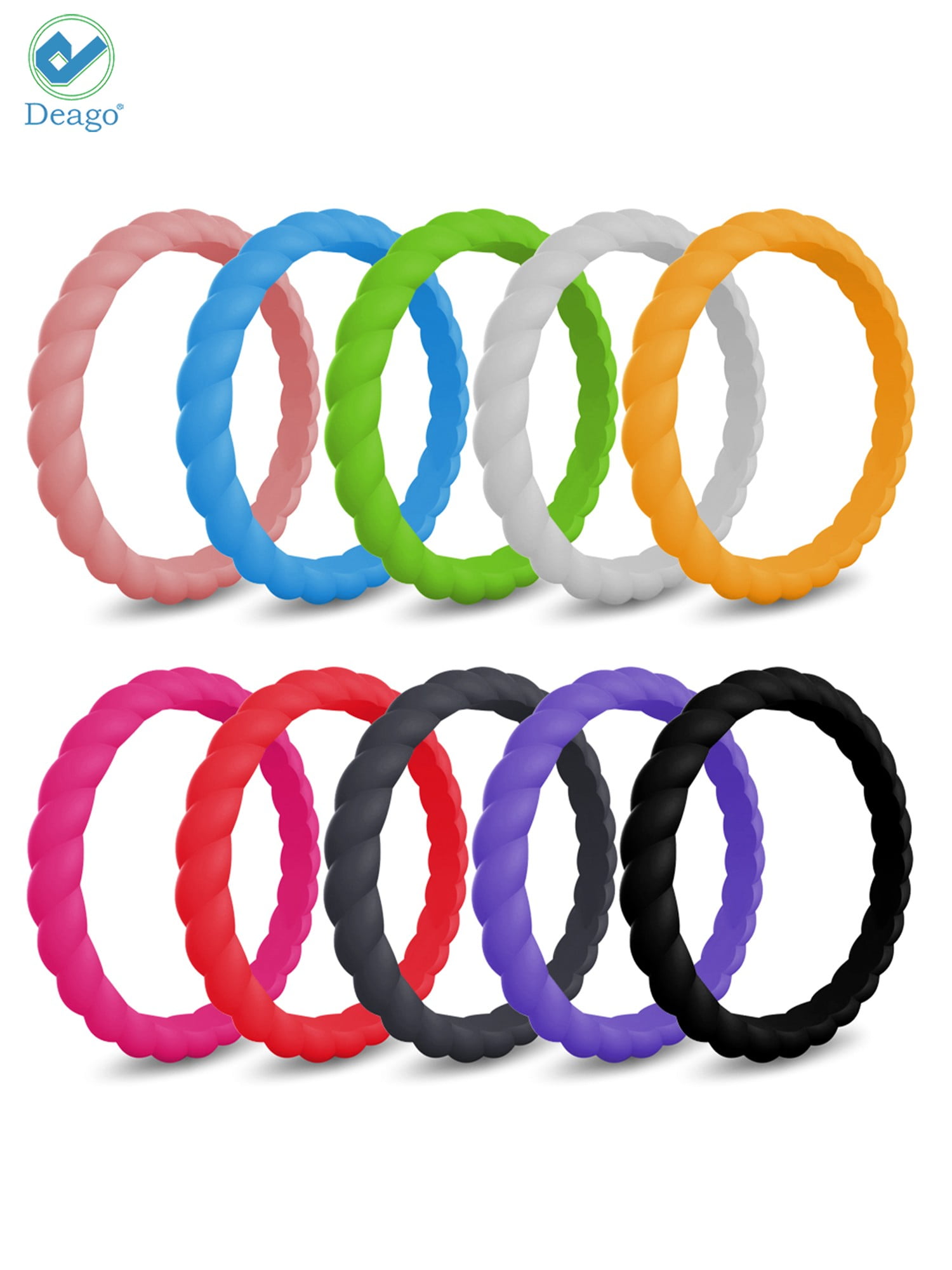 Skin Safe Colorful Fashion Forthee 10 Pack Silicone Wedding Ring for Women Thin and Braided Rubber Band Comfortable fit