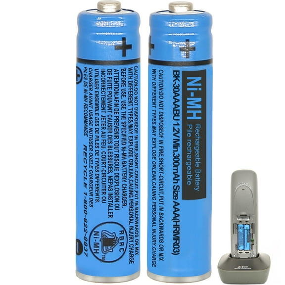 2Pack BK-30AAABU Ni-MH AAA Rechargeable Batteries 300mah AAA Ni-MH Rechargeable Batteries 1.2V for Panasonic Cordless Phones, Remote Controls, Electronics