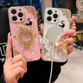 thumbnail image 2 of for iPhone 16 Pro Magnetic Case with Ring Holder, [Compatible with Magsafe] Bling Diamond Glitter Cute Lace Floral Cat Butterfly Kickstand Girly Woman Shockproof Phone Cover for 16 Pro (Gold), 2 of 7