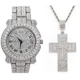 thumbnail image 5 of Bling'ed Out Hip Hop Cross Pendant - Iced Luxury Watch Covered w/Crystal Clear Rhinestones - Iced Cuban Bracelet & Bling Ring Set - Shine Like a Celebrity (9, SLV L0504 3D Cross 4pc Set), 5 of 12