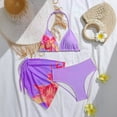 thumbnail image 2 of Ymyiu Girls Bathing Suit Baby Girls Swimsuit Toddler Bathing Suit 3-Pieces Bikini Swimwear Beach Outfit Set Size 7-8 Years (Purple,7-8 Years), 2 of 4