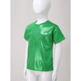 thumbnail image 2 of MSemis Kids Girls Boys Shiny Metallic Jazz Hip Hop Modern Ballet Dance Tops Short Sleeve T-Shirt Green 130, 2 of 7