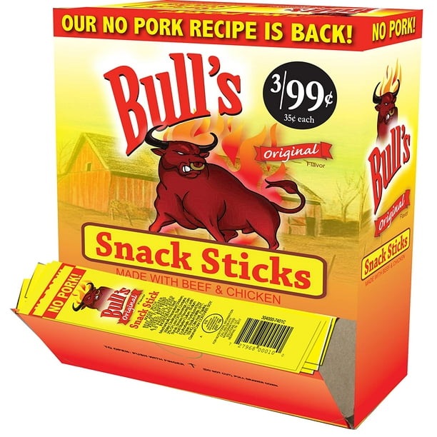Bull's Meat Sticks Original Beef and Chicken Snack Sticks Box of 100