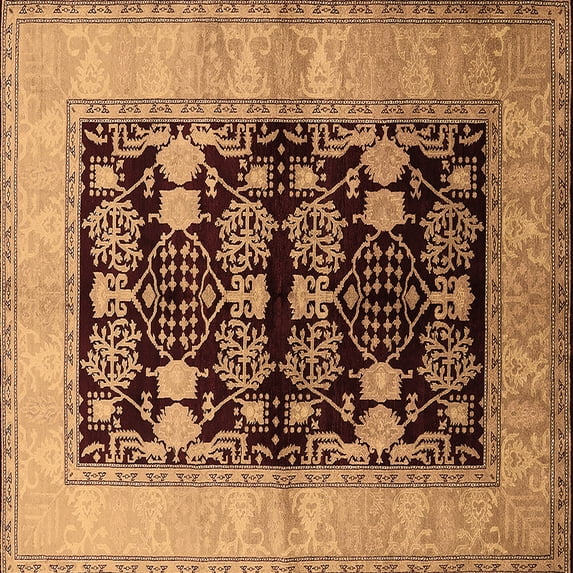 Ahgly Company Machine Washable Indoor Square Oriental Brown Industrial Area Rugs, 4' Square