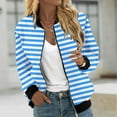 thumbnail image 7 of HAPIMO Women's Fashion Striped Jacket Daily Casual Jacket Coat Long Sleeve Stand Collar Jacket Zip Up Outerwear Lightweight Fall Jacket Light Blue XXL, 7 of 7
