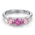 thumbnail image 3 of Gem Stone King 925 Sterling Silver Pink Created Sapphire and Pink Lab Grown Diamond Engagement Ring for Women | 1.55 Cttw | Round 5MM | Gemstone September Birthstone | Size 9, 3 of 6
