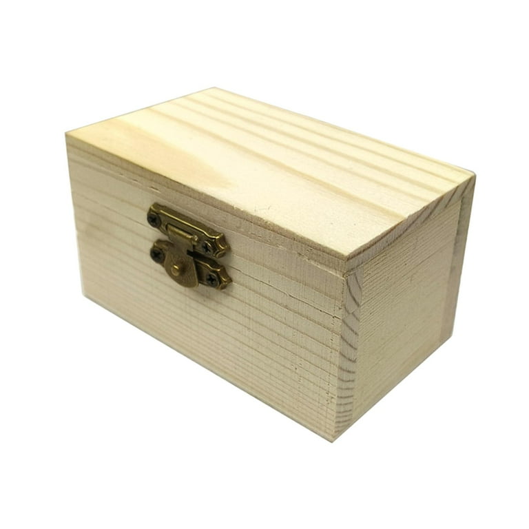 Milageto Unfinished Wood Box DIY Painting Craft Box Plain Keepsake Box Treasure Chest Flat Lid Walmart