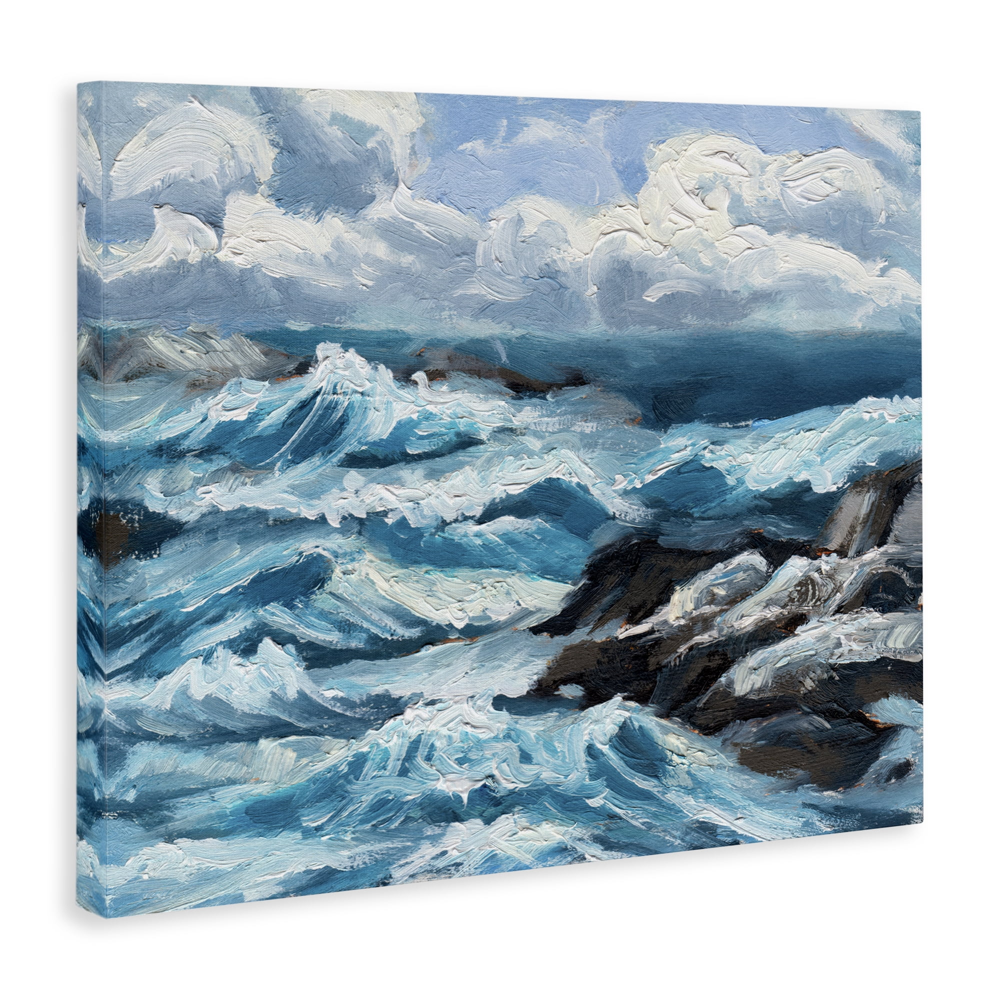Stupell Industries Rough Sea Waves Splash Nautical & Beach Painting Wrapped Canvas Art Print Wall Art, 40 x 30