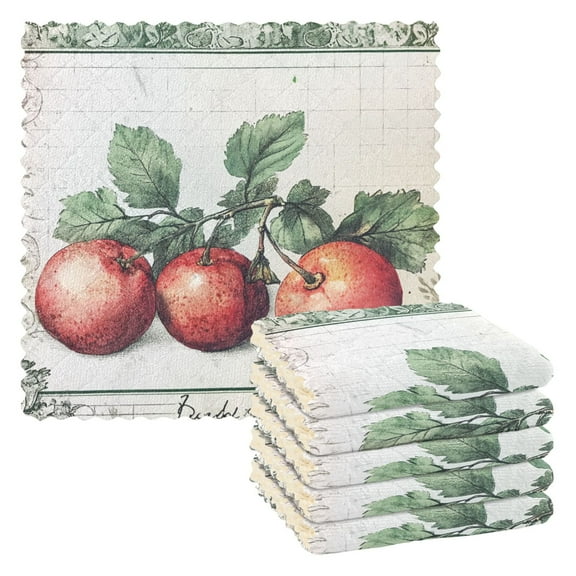 Qxltty Red Fruit Picture Kitchen Towels Set of 6 Ultra Soft Absorbent Quick Drying Dish Cloths 11 x 11in