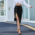 thumbnail image 6 of Fgnfyis Women's Clothing European Style Button Front Irregular Slit Denim High Waist Long Skirt Casual Showing Figure Design Black M, 6 of 8
