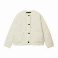 thumbnail image 2 of Zedker Casual Crewneck Long Sleeve Women's Button Puffer Jackets with Pockets, Comfortable Thermal Outewears for Fall and Winter,White,XS, 2 of 7