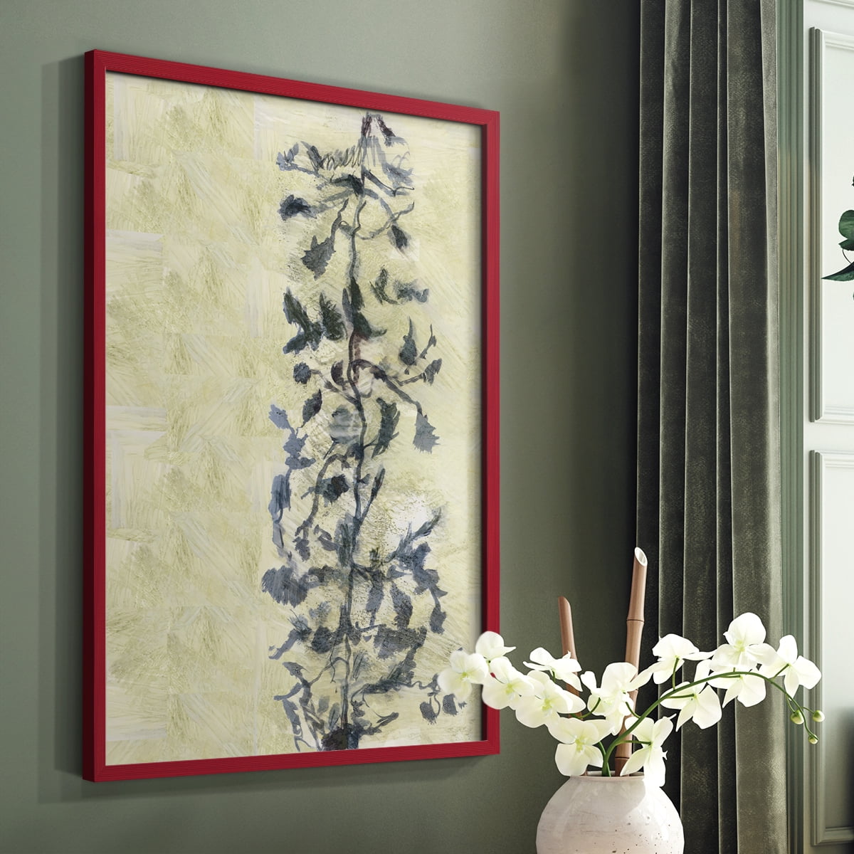 Chinoiserie 2 Tan I Framed Print in Red Solid Wood Framed Print No Nail Hanging