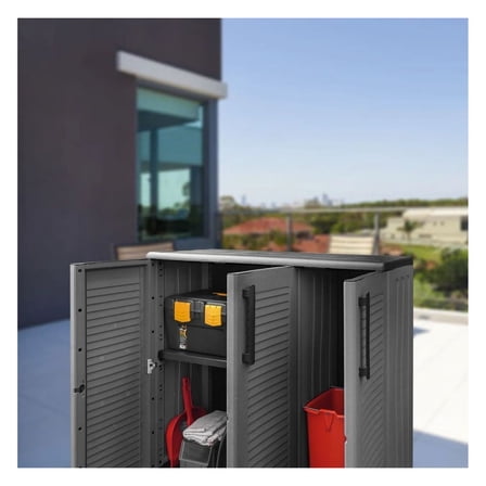 Garden Storage Cabinet Gray and Black 40.2"x14.6"x33.1" PP