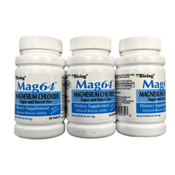Rising Mag 64 Slow Magnesium Chloride w/ Calcium 60 Tabs ( 3 Bottles )
