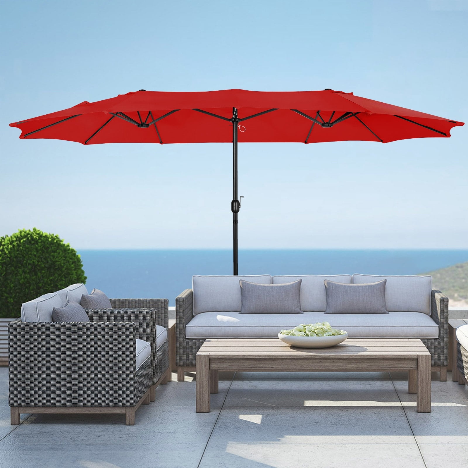 Polytrends Johnn 15-foot Double-Sided Outdoor Offset Patio Twin Umbrella Lime 15'