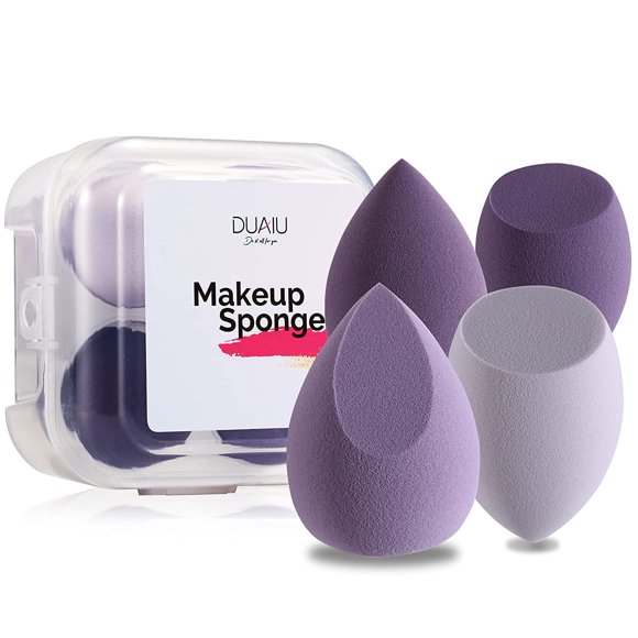 DUAIU 4 Pcs Makeup Sponge Set Latex Free Makeup Blenders for Women Girls , Multicolored Makeup Sponges with Storage Box (Morandi Purple)