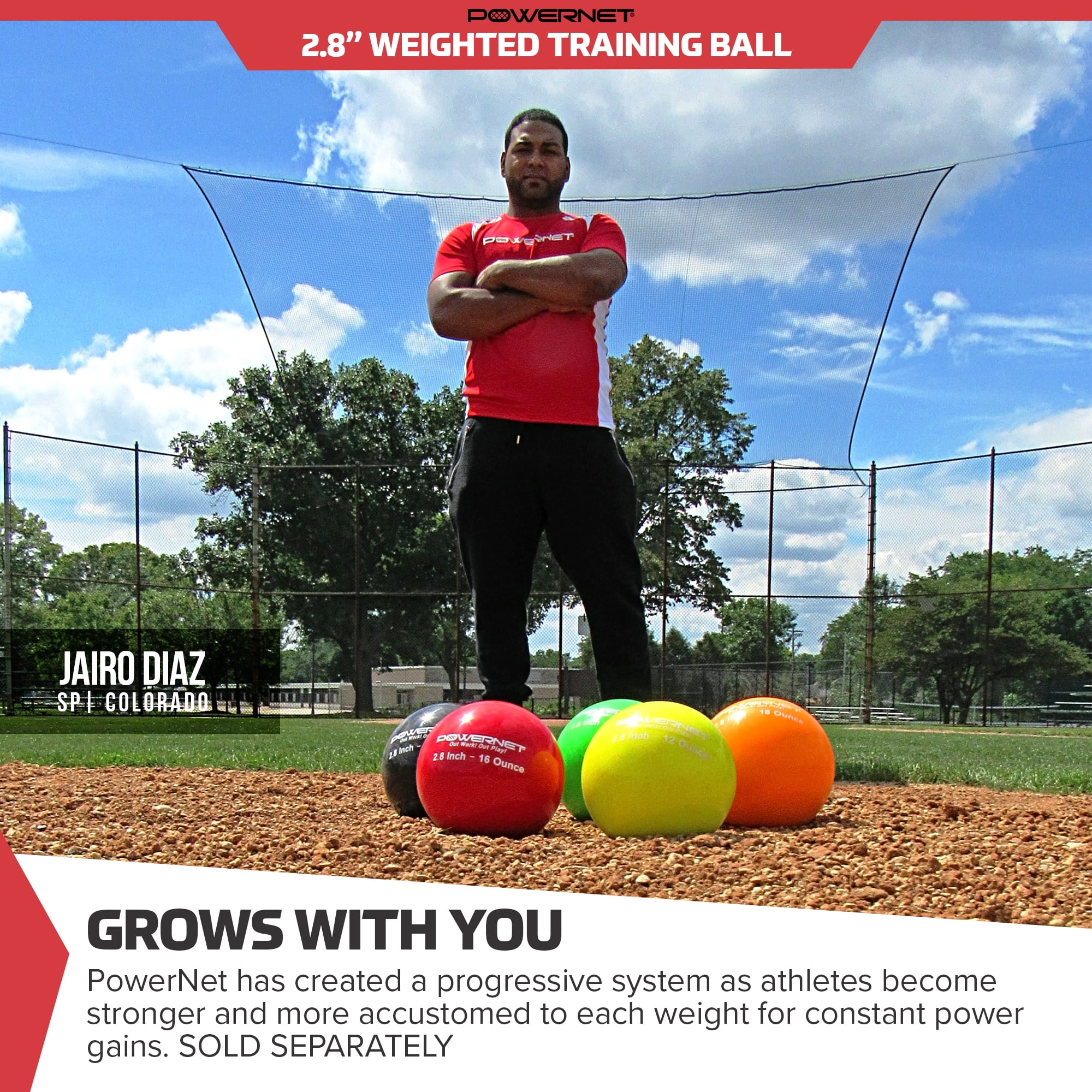 PowerNet 2.8" Weighted Hitting and Batting Training Ball (6 pack) 16 Oz - Red