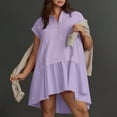 thumbnail image 6 of Fartey Oversized Patchwork Mini Dresses for Women Summer Button Down V Neck Dress Loose Short Sleeve Lapel Collar Sundress Fashion Solid Color Sundresses Purple XL, 6 of 8