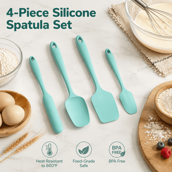 PLERISE 4-Piece Silicone Spatula Set, Heat Resistant Up to 600°F, BPA Free for Cooking and Baking